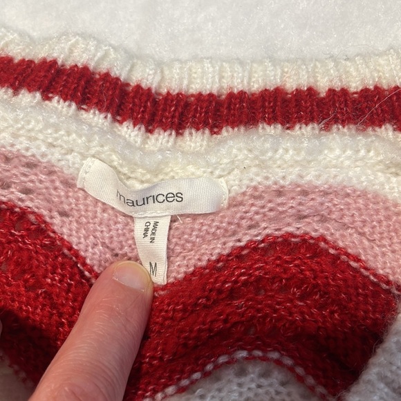 Maurices M Cardigan Sweater Pink Red White Chevron Afghan Granny Stripe Soft - Picture 2 of 10